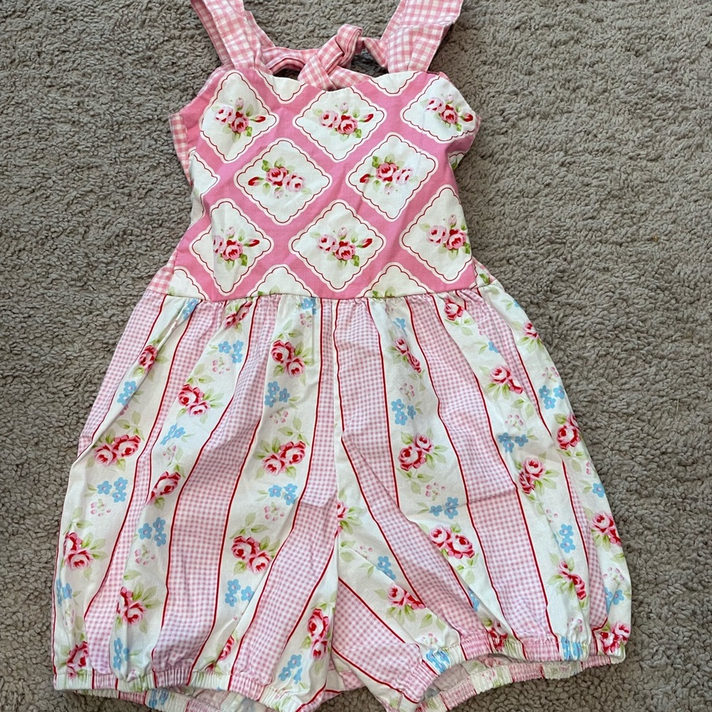 Olive Mae Floral Pink and White Kids Romper